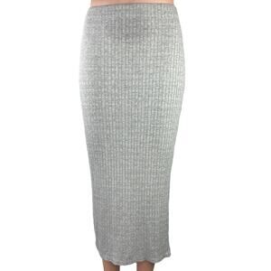 Missguided Gray Ribbed Stretch Knit Tie Waist Bodycon Pencil Midi Skirt Size 4